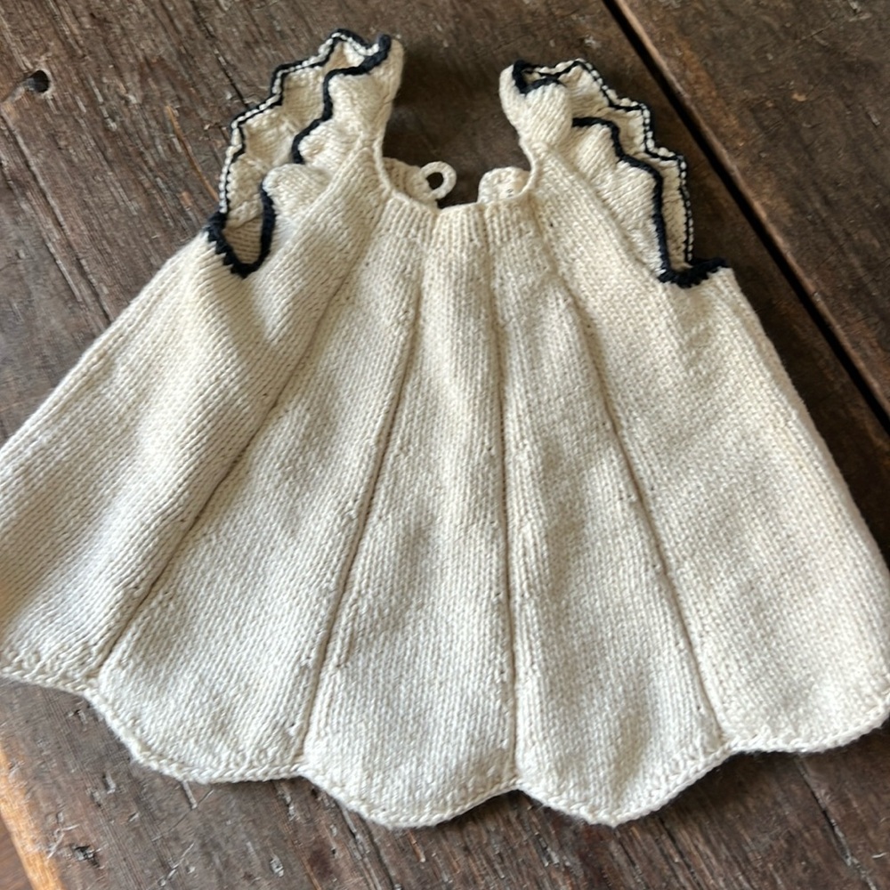 Misha And Puff Cream Knit Ruffle Tank with Navy Trim